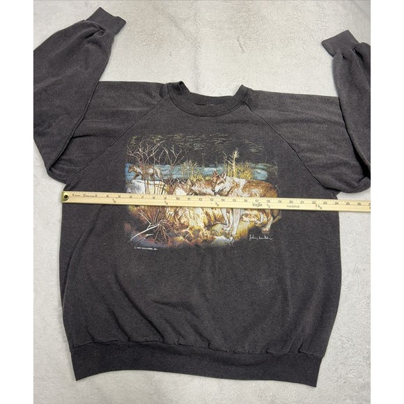 Vintage 90's Gray Nature Wolf Graphic Crewneck Sweatshirt Men's Size XL - Picture 6 of 9